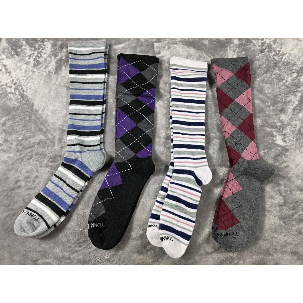 Tommie Copper 4 Pair‎ Stripe/Argyle Compression OTC Socks Women's 4-6.5